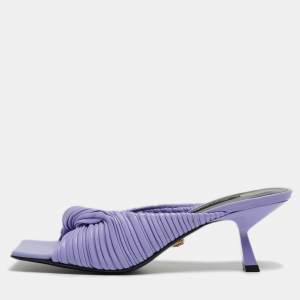 Versace Lavender Pleated Leather Plisse Slide Sandals Size 39