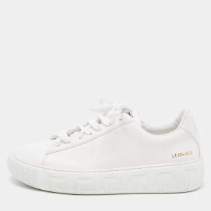 Versace White Leather Lace Up Sneakers Size 41