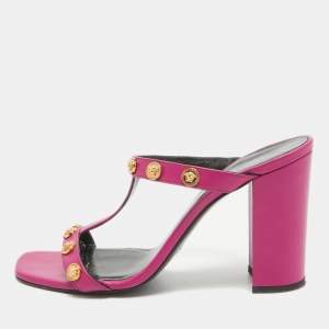 Versace Purple Leather Medusa Embellished Slides Size 40