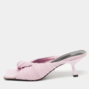 Versace Pink Pleated Leather Plisse Slide Sandals Size 37