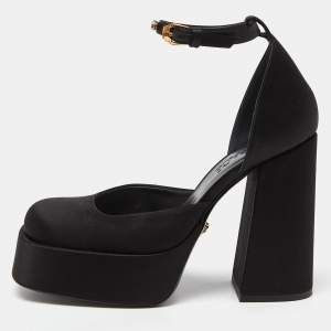 Pre Owned Versace Black Satin Medusa Aevitas Double Platform Pumps Size 37