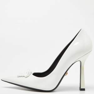 Versace White Patent Leather Medusa Pointed Toe Pumps Size 40