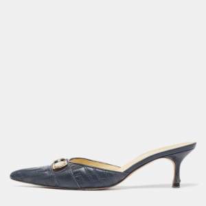 Versace Navy Blue Quilted Leather Pointed Toe Mules Size 37