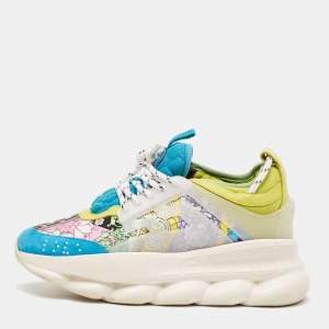 Versace Multicolor Suede and PVC Chain Reaction  Lace Up Sneakers Size 39.5