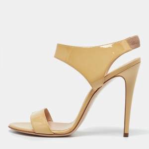 Versace Beige Patent Leather Open Toe Slingback Sandals Size 39