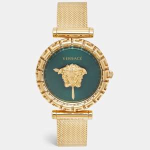 Versace Green Gold Plated Stainless Steel Palazzo Empire Greca VEDV00819 Women's Wristwatch 37 mm