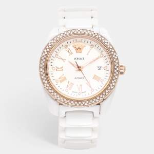 Versace Mother of Pearl Ceramic Rose Gold Plated Stainless Steel Diamond DV One 01AC1 Women's Wristwatch 41 mm