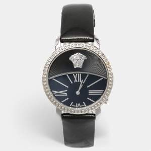 Versace Black Stainless Steel Patent Leather Krios 93Q Women's Wristwatch 38 mm