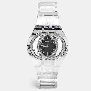 Versace Black Stainless Steel Diamonds Eclissi 83Q Women's Wristwatch 39 mm