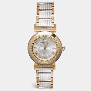 Pre Owned Versace Silver Two Tone Stainless Steel Vanity P5Q Women's Wristwatch 35 mm