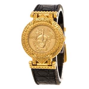 Gianni Versace Signature Medusa Gold Plated Leather Women's Wristwatch 30MM