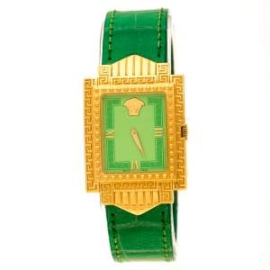 Gianni Versace Green Gold Plated Signature Medusa 7066927 Women's Wristwatch 28 mm