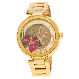 Versace Gold Plated Stainless Steel Mystique Hibiscus Women's Wristwatch 38MM