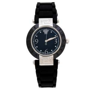 Versace Black Ceramic Stainless Steel Rubber Reve 92Q Women's Wristwatch 35 mm
