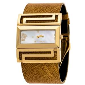 Versace Mother of Pearl Gold Plated Stainless Steel Leather Beauville VSQ90 Women's Wristwatch 38 mm