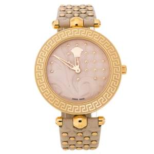 Versace Beige Rose Gold Plated Stainless Steel Vanitas VK7 Women's Wristwatch 40 mm