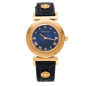 Versace Blue Gold Plated Stainless Steel Vanity P5Q Quartz Women's Wristwatch 35MM