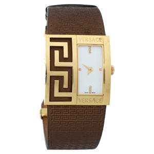 Versace White Yellow Gold Tone Stainless Steel V-Greca 64Q Women's Wristwatch 36 mm