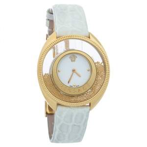 Versace White Yellow Gold Plated Stainless Steel Leather Destiny Spirit 86Q Women's Wristwatch 39 mm