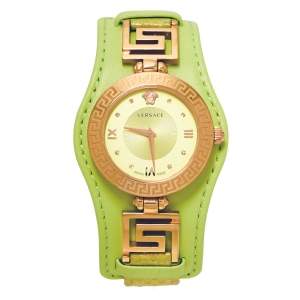 Versace Yellow Green Rose Gold Plated Stainless Steel V Signature VLA070014 Women's Wristwatch 35 mm