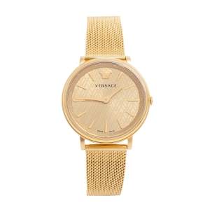 Versace Champagne Gold Plated Stainless Steel V-Circle VRSCVE8100619 Women's Wristwatch 38 mm