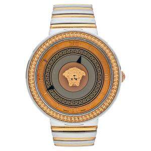 ساعة يد نسائية فيرساتشي أيقون V- ميتال VLC100014 ستانلس ستيل ثنائي اللون وجلد ذهبي وروز 40 مم 