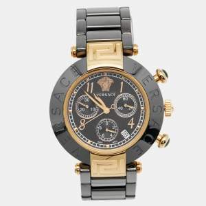 Versace Black Ceramic and Gold Plated Steel Chronograph Reve 95C Women's Wristwatch 40 mm
