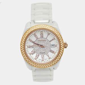 Versace Mother of Pearl Diamond Rose Gold Plated Stainless Steel Ceramic DV One 01AC Women's Wristwatch 41 mm