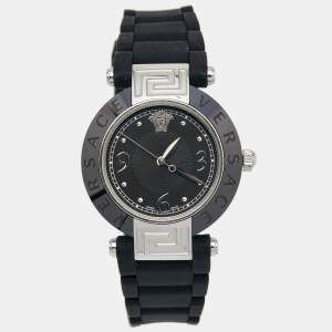 Versace Black Ceramic Stainless Steel Rubber Reve 92Q Women's Wristwatch 35 mm