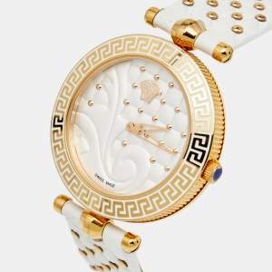 Versace White Rose Gold Plated Stainless Steel Vanitas VK7 Women's Wristwatch 40 mm
