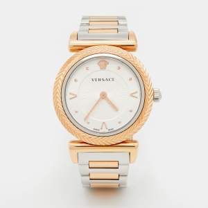 Versace Silver Two Tone Stainless Steel V-Motif VERE00718 Women's Wristwatch 35 mm