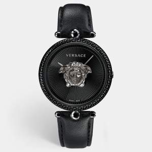 Versace Black PVD Coated Stainless Steel Leather Palazzo VCO050017 Women's Wristwatch 39 mm