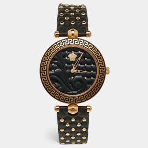 Versace Black Rose Gold Plated Stainless Steel Leather Vanitas VK703-0013 Women's Wristwatch 40 mm