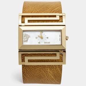 Versace Mother of Pearl Gold Plated Stainless Steel Leather Beauville VSQ90 Women's Wristwatch 38 mm