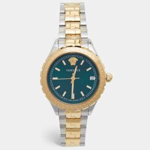 Versace Green Two-Tone Stainless Steel Hellenyium V12050016 Women's Wristwatch 35 mm