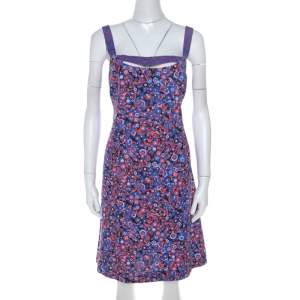 Versus Versace Multicolor Textured Cotton Abstract Printed Dress M 