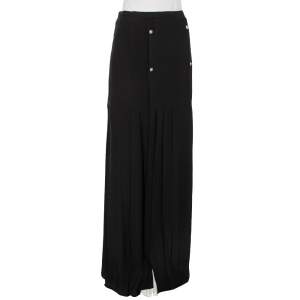 Versus Versace Black Crepe Button Detail Pleated Maxi Skirt S