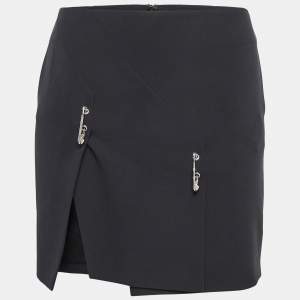 Versus Versace Black Crepe Logo Safety Pin Mini Skirt S