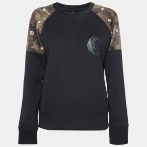 Versus Versace Black Printed Jersey Shoulder Detailed Sweatshirt M