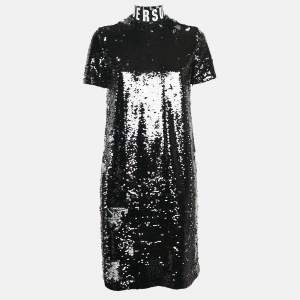 Versus Versace Black Sequin Embellished Mesh High-Neck Mini Dress S