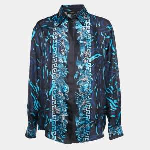 Versus Versace Black/Blue Baroque Print Silk Shirt L