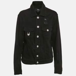 Versus Versace Black Distressed Denim Button Detail Jacket L