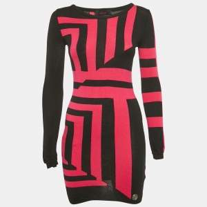 Versus Versace Black/Pink Patterned Knit Mini Sweater Dress S