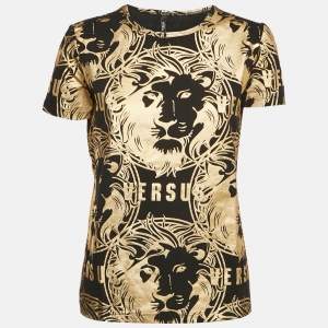 Versus Versace Black Metallic Print Cotton Crew Neck T-Shirt XL 