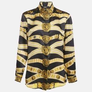 Versus Versace Black/Yellow Baroque Print Satin Silk Shirt M