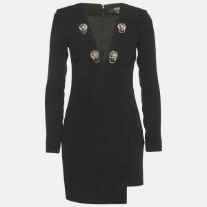 Pre Owned Versus Versace Black Crepe Logo Metal Detail Mini Dress S