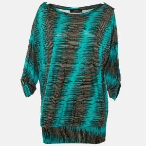 Pre Owned Versus Versace Blue /Black Printed Jersey Top M