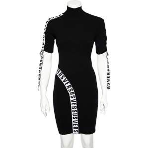 Versus Versace Black Rib Knit Logo Band Detail High Neck Bodycon Dress M