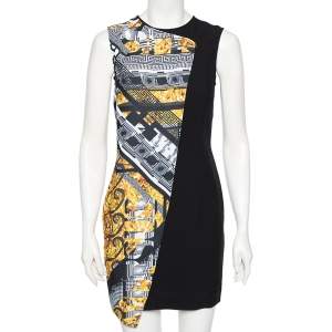 Versus Versace Multicolored Baroque Printed Silk Overlay Detailed Shift Dress S