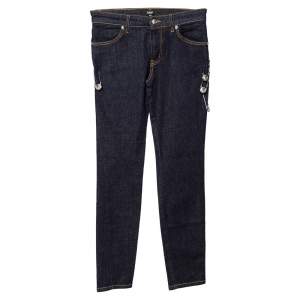 Versus Versace Navy Blue Denim Lion Head Pin Detail Skinny Jeans XS